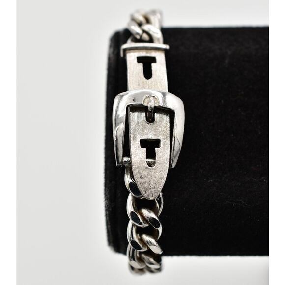 Avon Vintage Belt Buckle Bracelet Silver Tone Linked Chain Signed 80s 1980s Bin2 - Picture 1 of 12